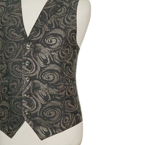 Mens 46R Black Gold Jacquard Swirl Pattern Vest Waistcoat Wedding Party Formal - Picture 5 of 8